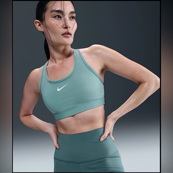 Nike Other - Nike Swoosh Women’s Large Medium Support Padded Racerback Sports Bra In Cannon